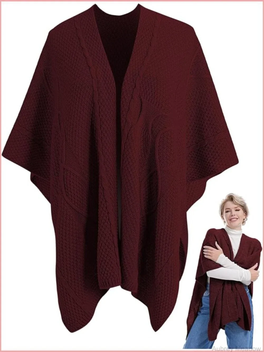 Boho Knit Shawl Wrap Cape Cardigan Open Front